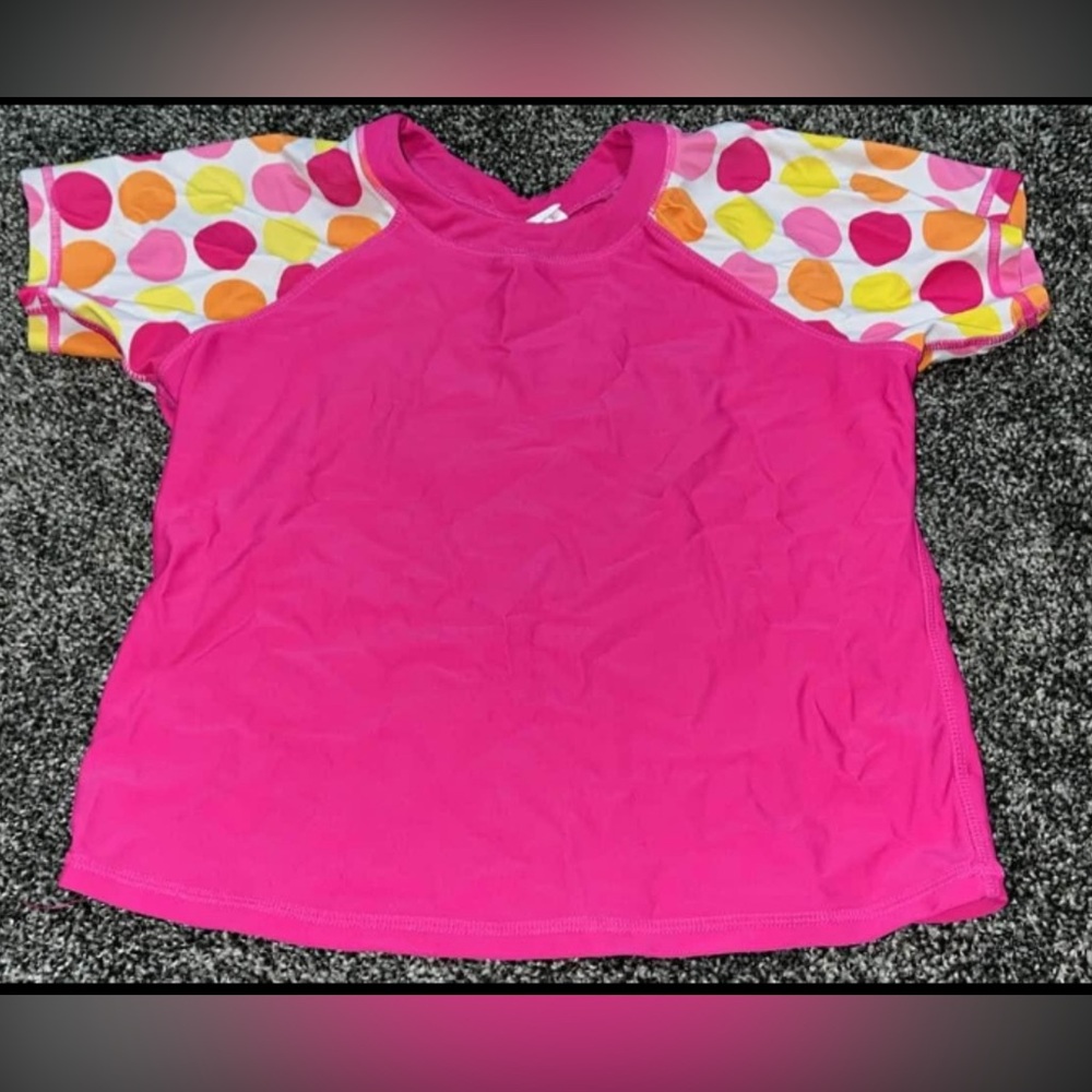 Xhilaration Pink Polka Dot girls swim Shirt Sz L 10/12